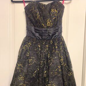 Betsey Johnson sz 2 Gold Prom Bow Coquette Lace Black Vintage Dress